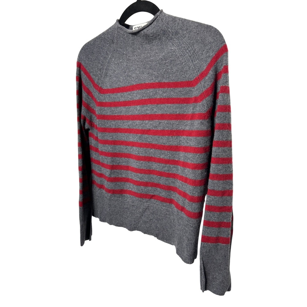 27 Miles Cashmere Mock Neck Sweater Gray Red XS Raglan Long Sleeve Knit Pullover